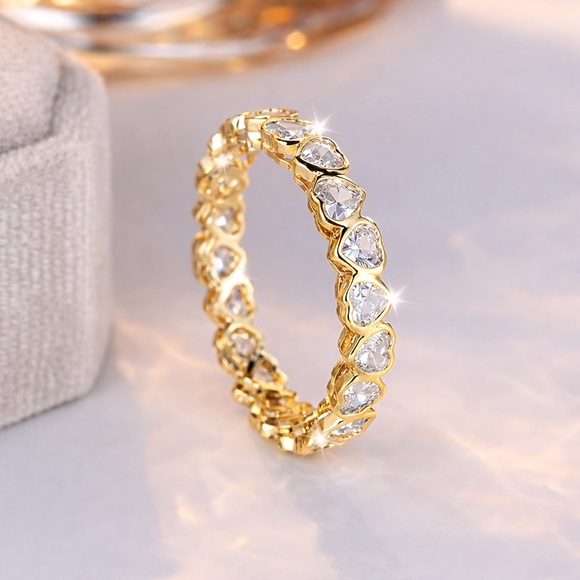 New Gold Plated Heart Eternity Ring - Picture 2 of 4